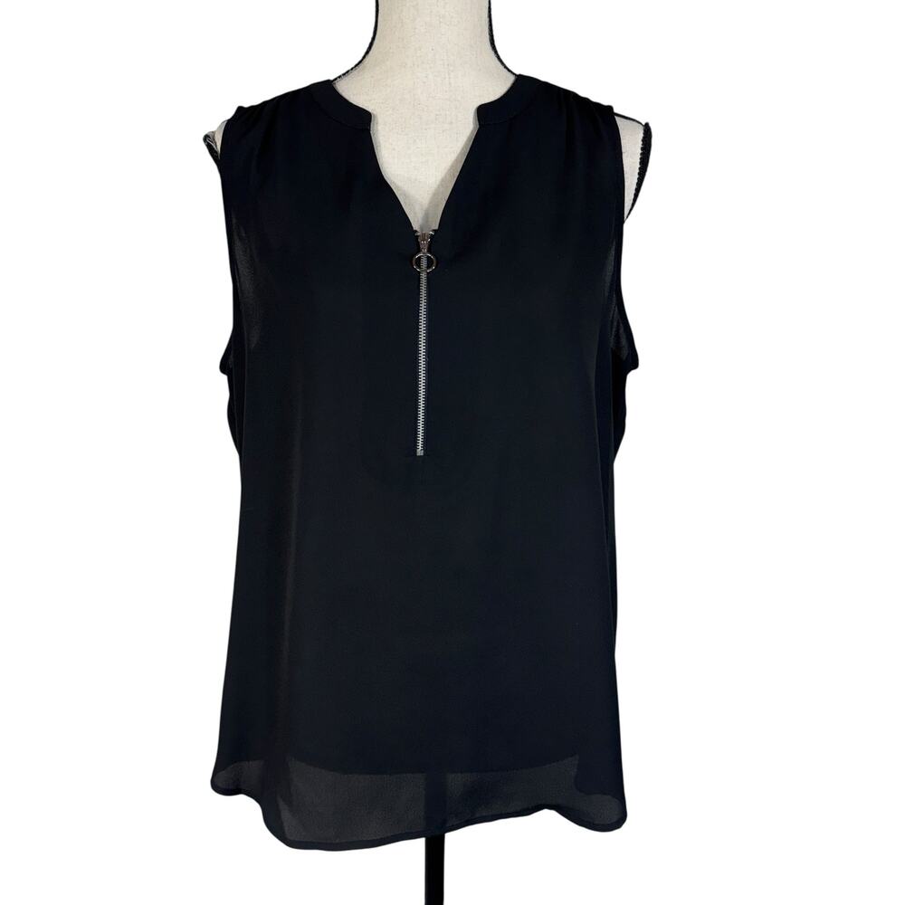 APT 9 Large Top Sleeveless Zip V-Neck Lightweight Semi-Sheer Side Slits Pullover